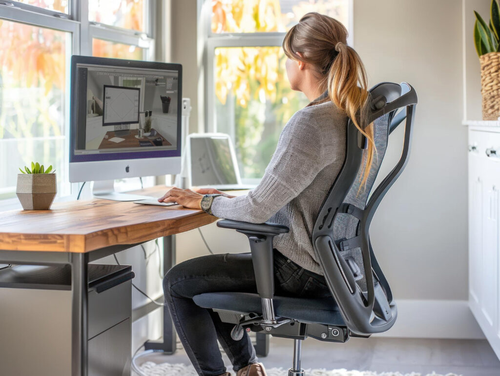 working at desk with correct posture